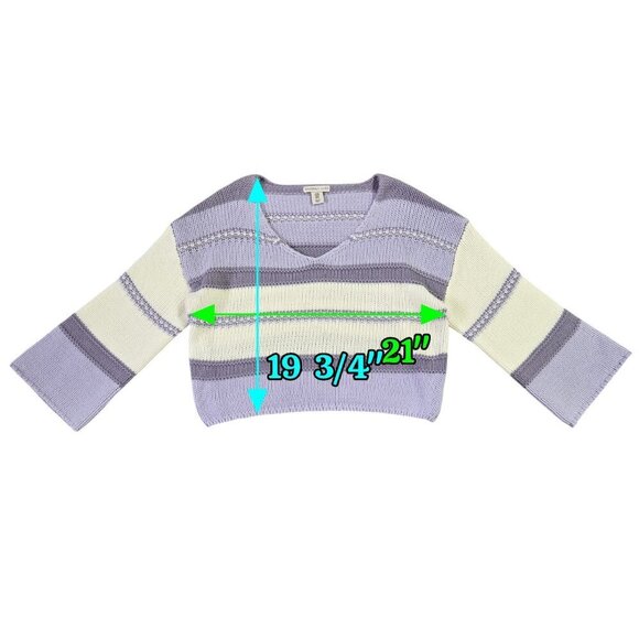 Sincerely Jules Lavender White Stripe Flare Sleeve Cropped Sweater Slouchy - Picture 3 of 8